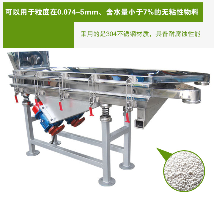 復合肥振動篩采用的是304不銹鋼材質，具備耐腐蝕性能